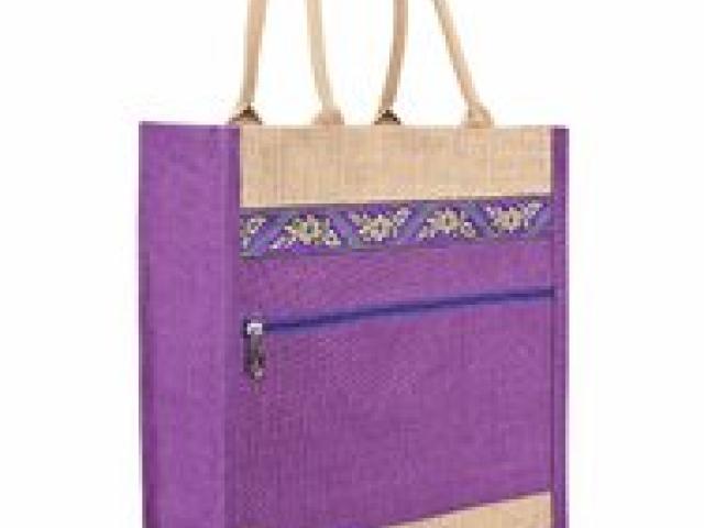 Buy Fancy jute Cottage Purple Shopping Bag With Front Pocket Zipper - Bangalore - 1