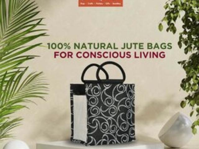 Buy Jute Cottage Herringbone Pu Handle Lunch Bag in Online - Daman - 1