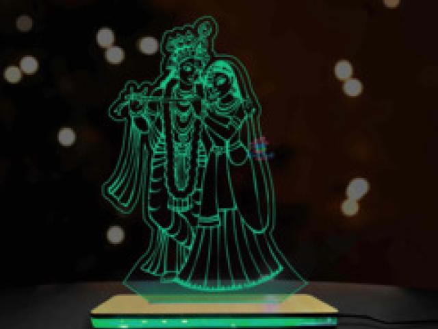 3d acrylic multicolored led table radha krishan lamp - Hisar - 1